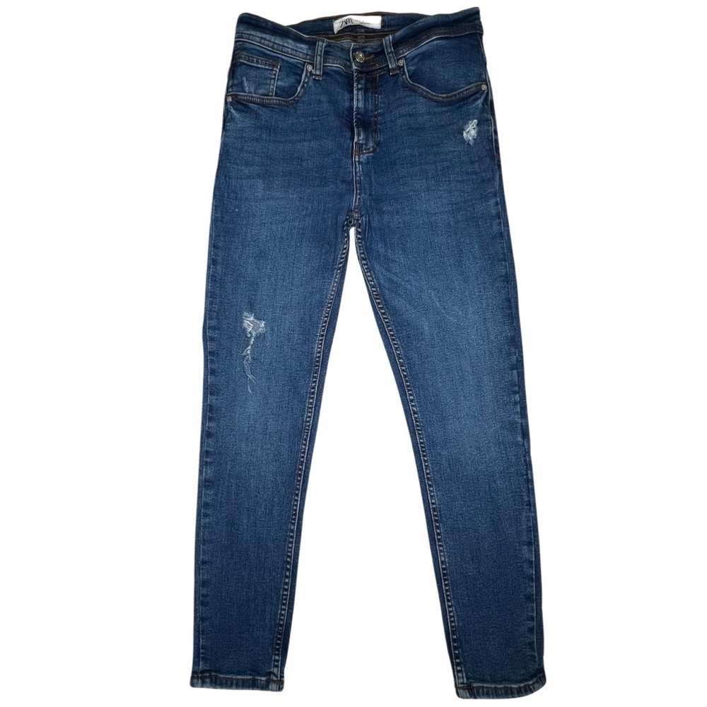 Zara Jeans High Rise Waist Distressed Skinny Blue 30